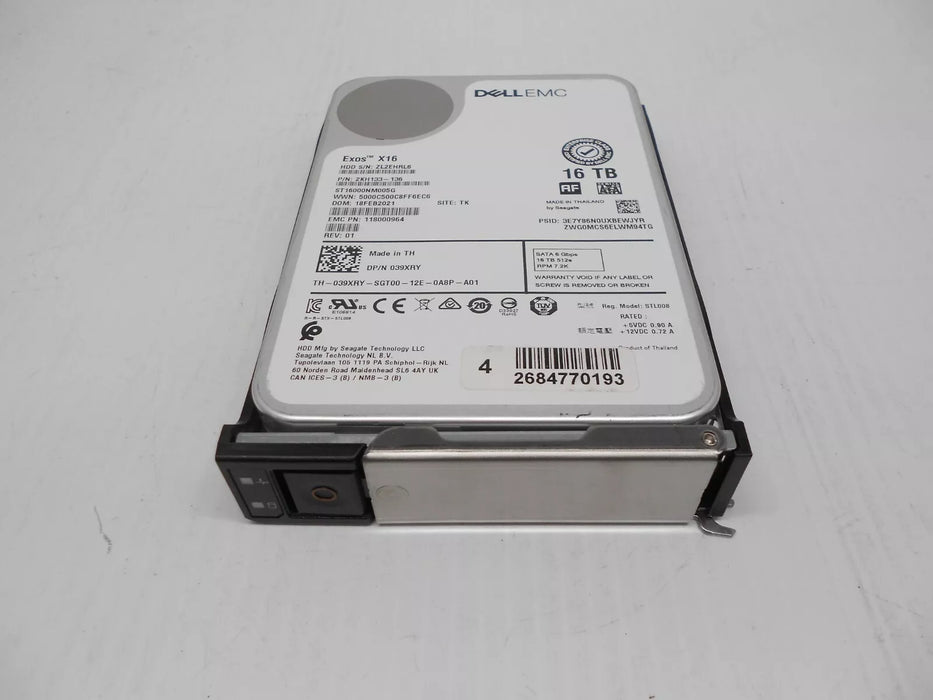 Dell 39XRY EMC Powervault XE7100 16TB 7.2K SATA Storage Hard Drive 3.5" W/ Tray