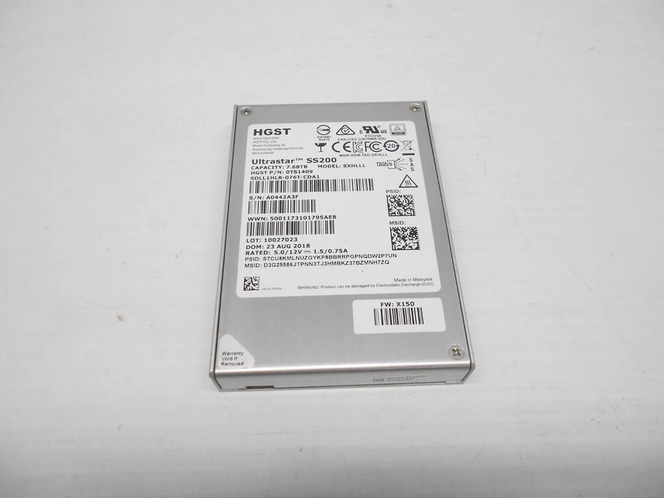 HGST SS200 7.68TB SSD SAS 12G Server JBOD Hard Drive Dell HP SXHLLL 0TS1409